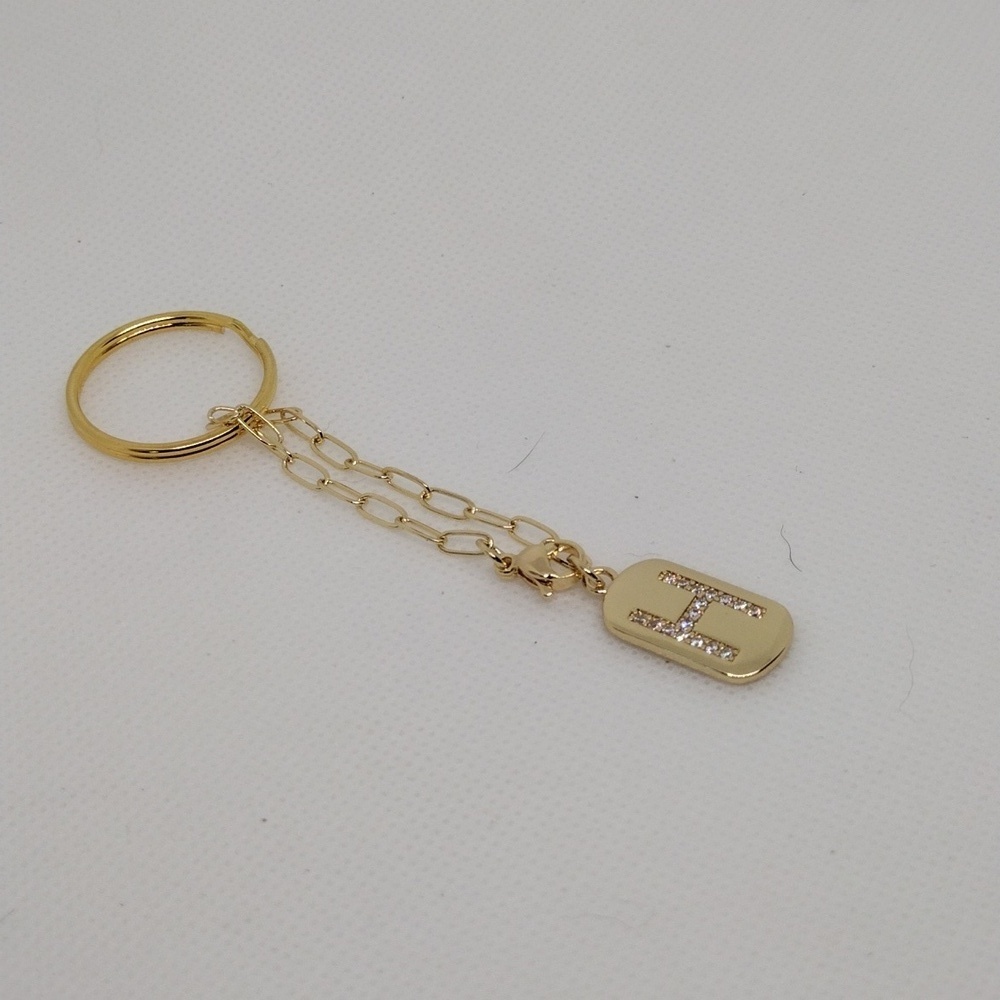 Gold Rhinestone Initial H Keychain Bag Charm Monogram - Picture 4 of 4